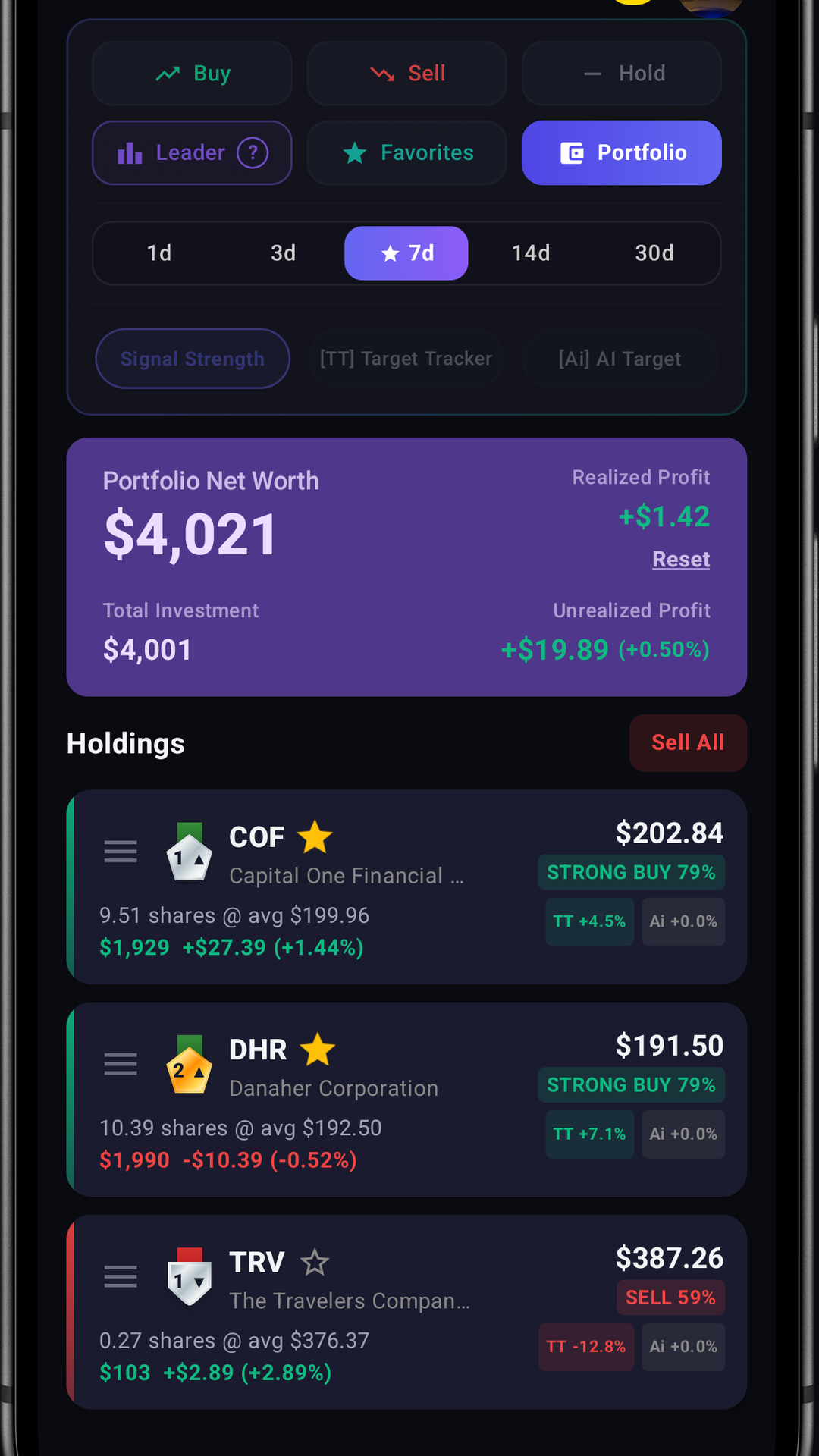Portfolio Tracker Screen Preview